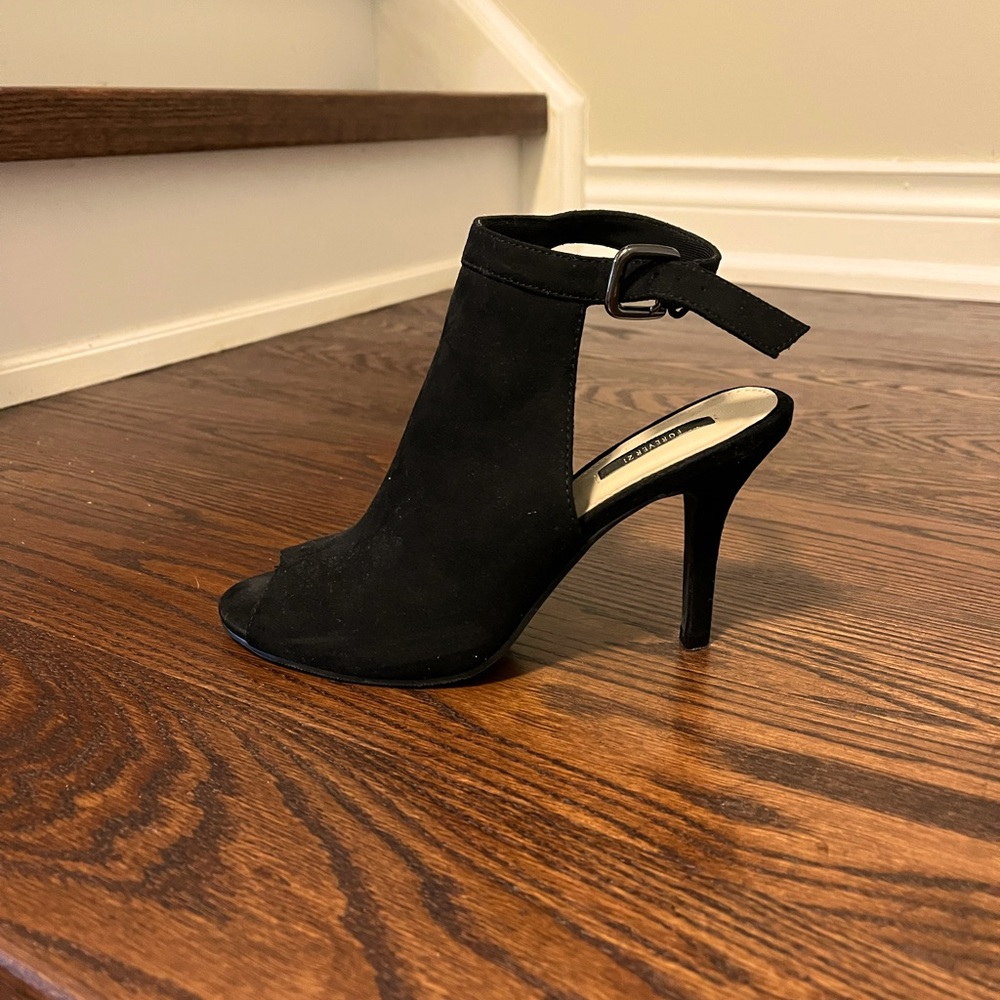 Velvet Black Peep Toe Heels